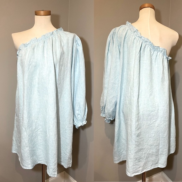 LAKE Brand Dresses & Skirts - LAKE PAJAMAS 100% Linen One Shoulder Day Dress LIGHT AQUA/BLUE / MEDIUM